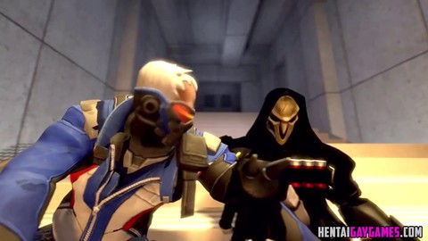 3D Overwatch-Charaktere nehmen an wilden schwulen Dreier-Handlungen teil